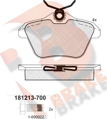 R Brake RB1213-700 - Bremžu uzliku kompl., Disku bremzes ps1.lv