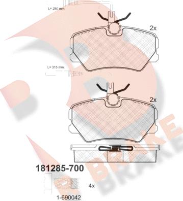 R Brake RB1285-700 - Bremžu uzliku kompl., Disku bremzes ps1.lv