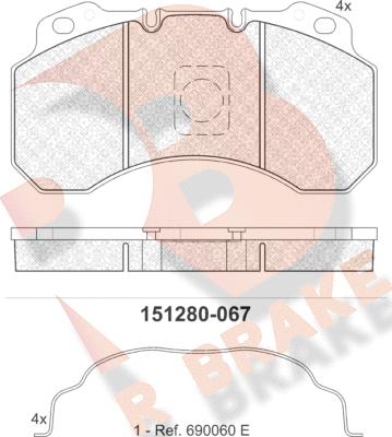 R Brake RB1280 - Bremžu uzliku kompl., Disku bremzes ps1.lv