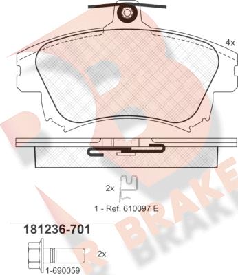 R Brake RB1236-701 - Bremžu uzliku kompl., Disku bremzes ps1.lv