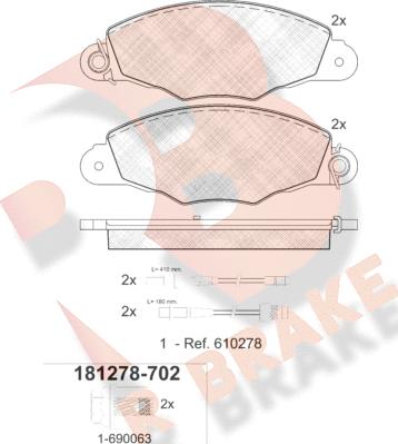 R Brake RB1278-702 - Bremžu uzliku kompl., Disku bremzes ps1.lv