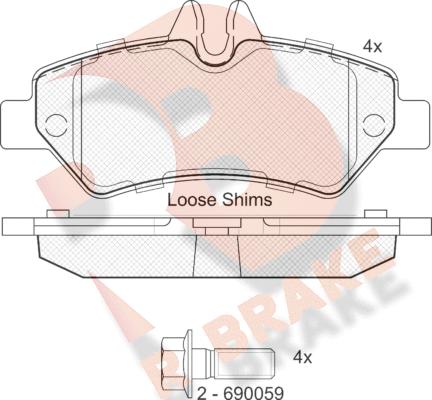 R Brake RB1787-204 - Bremžu uzliku kompl., Disku bremzes ps1.lv