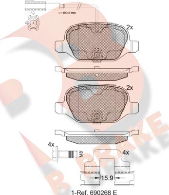 R Brake RB2038 - Bremžu uzliku kompl., Disku bremzes ps1.lv