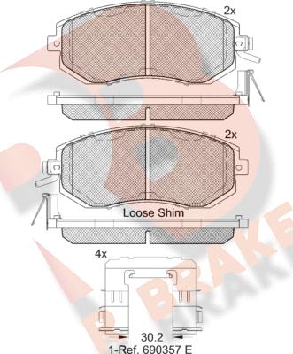 R Brake RB2199 - Bremžu uzliku kompl., Disku bremzes ps1.lv