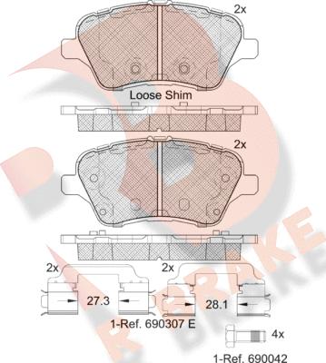 R Brake RB2108 - Bremžu uzliku kompl., Disku bremzes ps1.lv