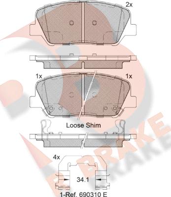 R Brake RB2102 - Bremžu uzliku kompl., Disku bremzes ps1.lv