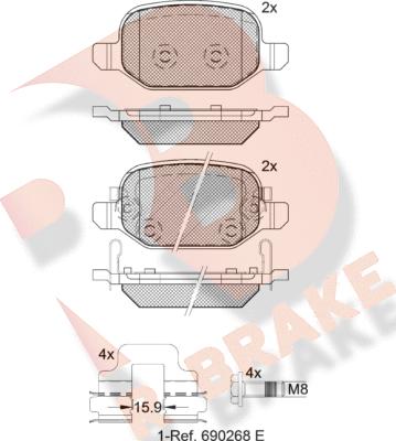 R Brake RB2127 - Bremžu uzliku kompl., Disku bremzes ps1.lv