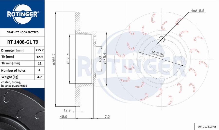 Rotinger RT 1408-GL T9 - Bremžu diski ps1.lv