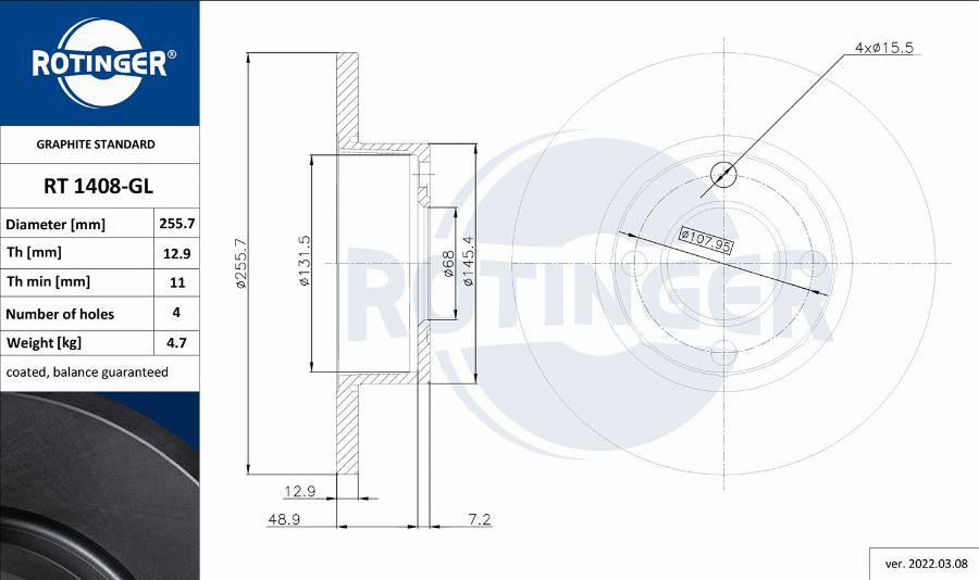 Rotinger RT 1408-GL - Bremžu diski ps1.lv