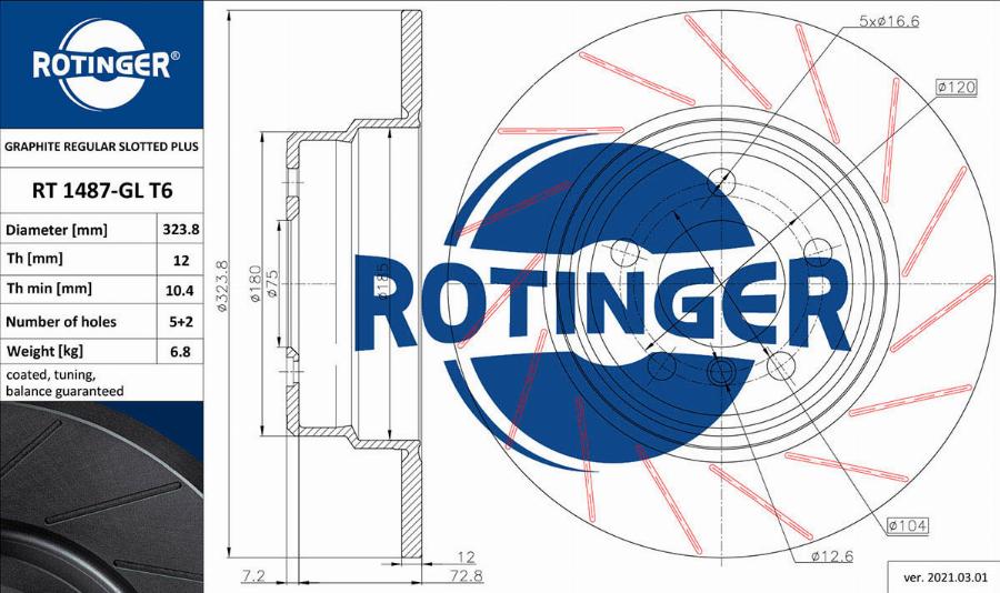 Rotinger RT 1487-GL T6 - Bremžu diski ps1.lv