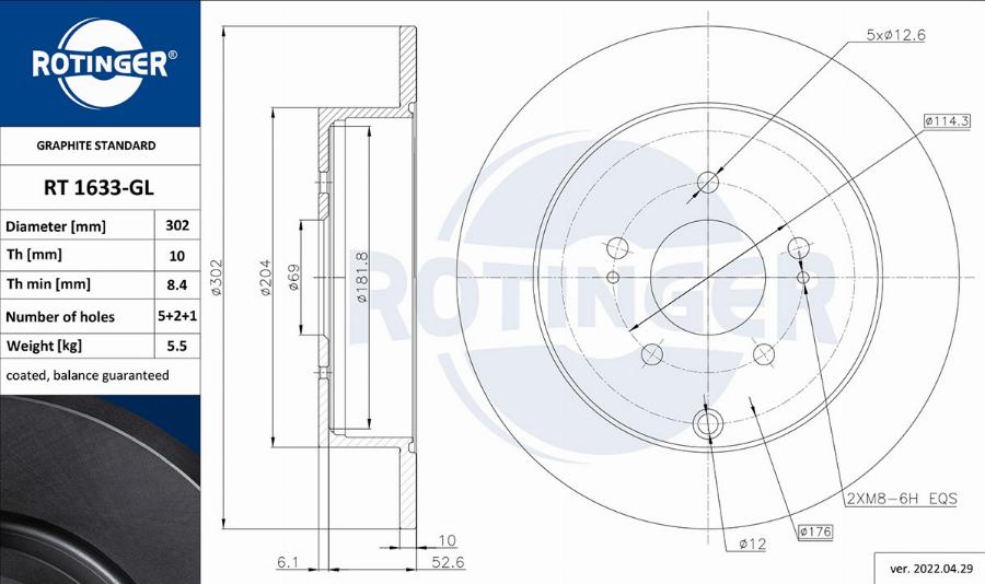 Rotinger RT 1633-GL - Bremžu diski ps1.lv