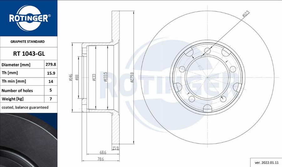 Rotinger RT 1043-GL - Bremžu diski ps1.lv