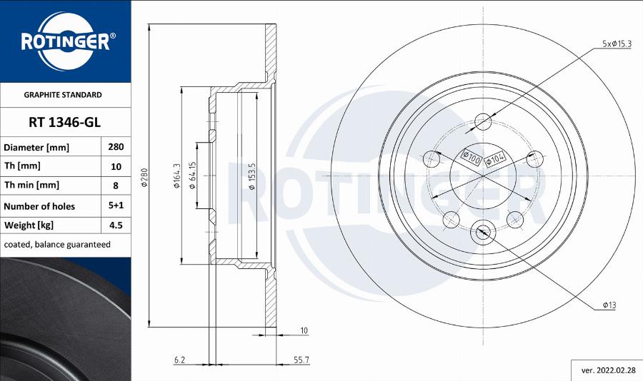 Rotinger RT 1346-GL - Bremžu diski ps1.lv