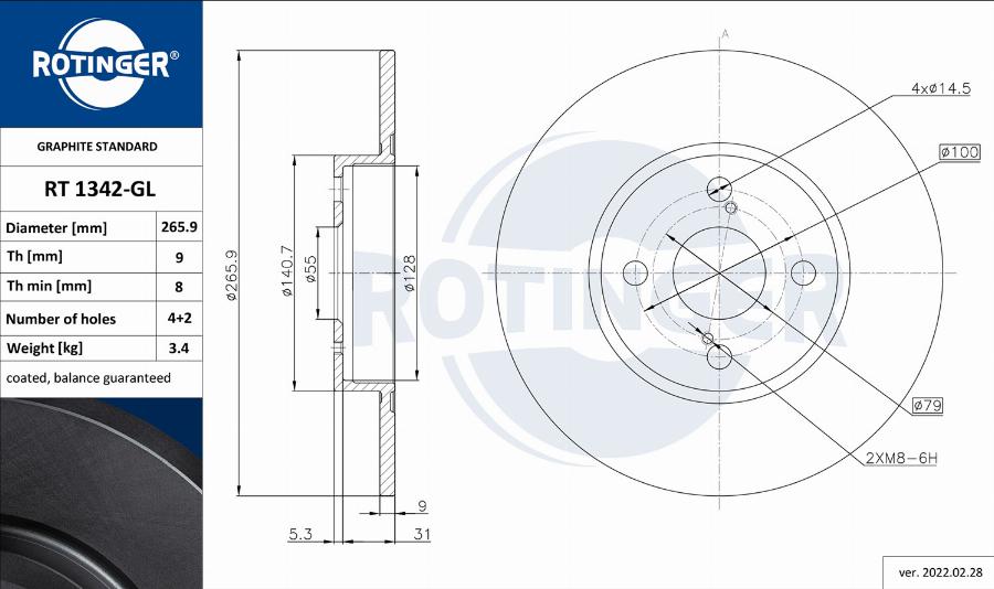 Rotinger RT 1342-GL - Bremžu diski ps1.lv