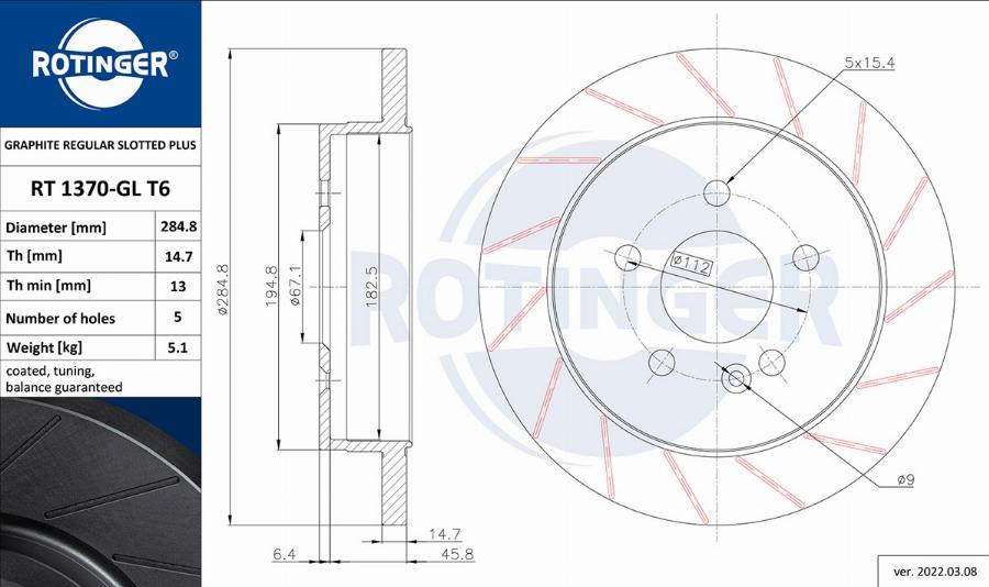 Rotinger RT 1370-GL T6 - Bremžu diski ps1.lv