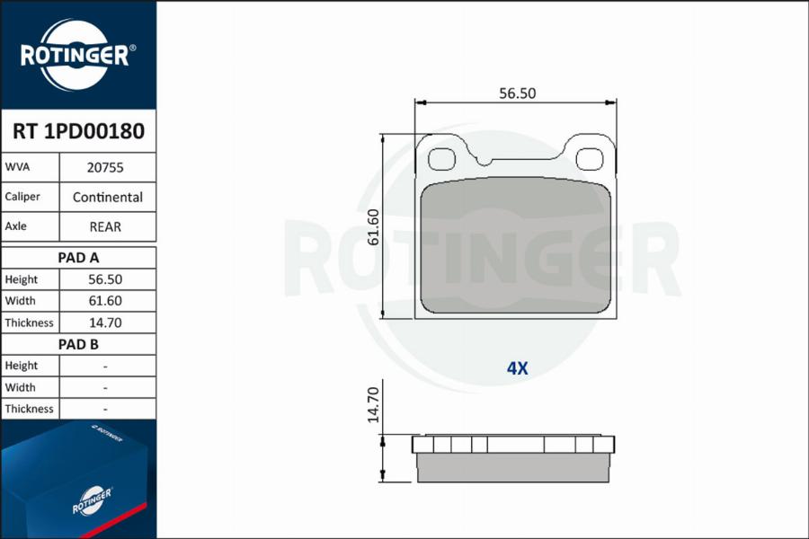 Rotinger RT 1PD00180 - Bremžu uzliku kompl., Disku bremzes ps1.lv