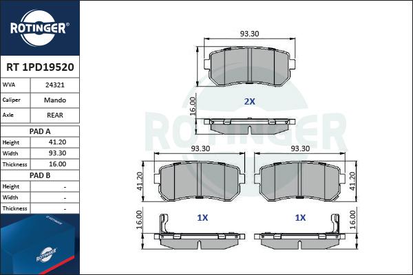 Rotinger RT 1PD19520 - Bremžu uzliku kompl., Disku bremzes ps1.lv