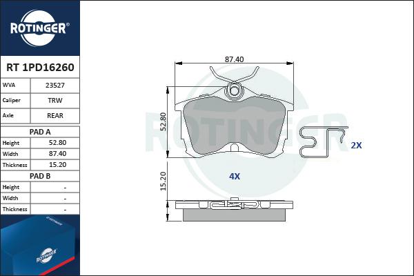 Rotinger RT 1PD16260 - Bremžu uzliku kompl., Disku bremzes ps1.lv