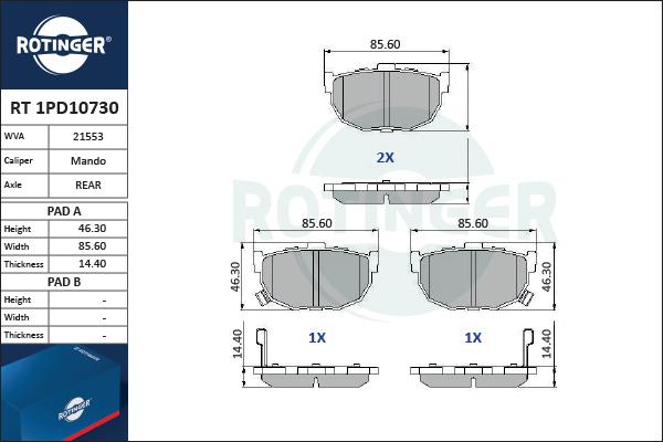 Rotinger RT 1PD10730 - Bremžu uzliku kompl., Disku bremzes ps1.lv