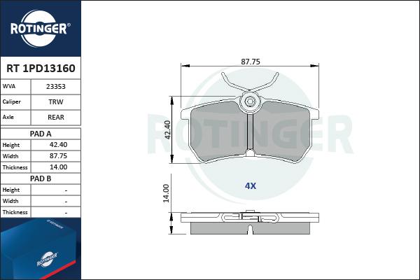 Rotinger RT 1PD13160 - Bremžu uzliku kompl., Disku bremzes ps1.lv