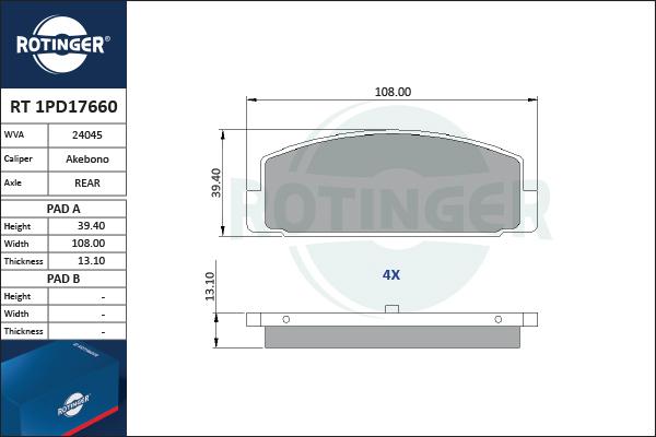 Rotinger RT 1PD17660 - Bremžu uzliku kompl., Disku bremzes ps1.lv