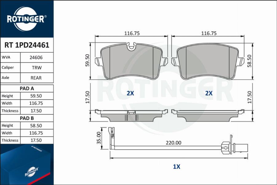 Rotinger RT 1PD24461 - Bremžu uzliku kompl., Disku bremzes ps1.lv