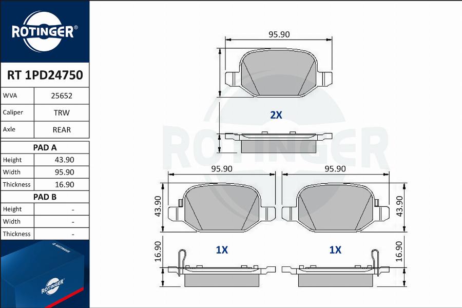 Rotinger RT 1PD24750 - Bremžu uzliku kompl., Disku bremzes ps1.lv