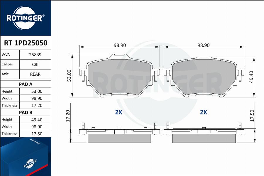 Rotinger RT 1PD25050 - Bremžu uzliku kompl., Disku bremzes ps1.lv