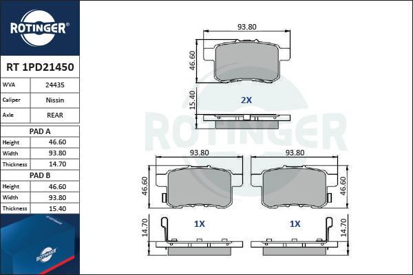 Rotinger RT 1PD21450 - Bremžu uzliku kompl., Disku bremzes ps1.lv