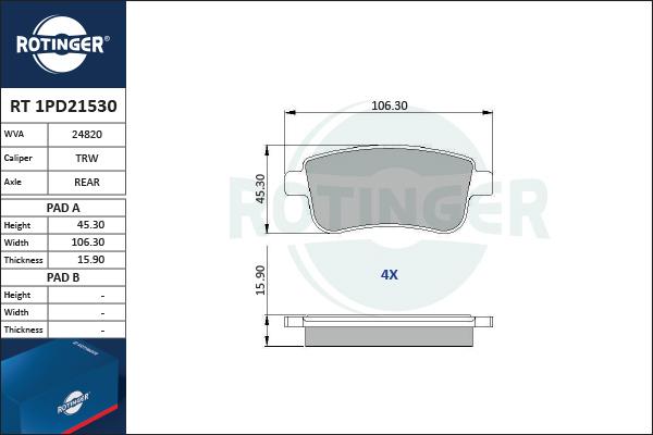 Rotinger RT 1PD21530 - Bremžu uzliku kompl., Disku bremzes ps1.lv