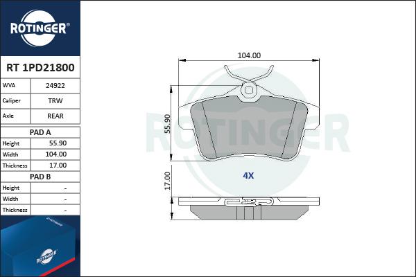 Rotinger RT 1PD21800 - Bremžu uzliku kompl., Disku bremzes ps1.lv