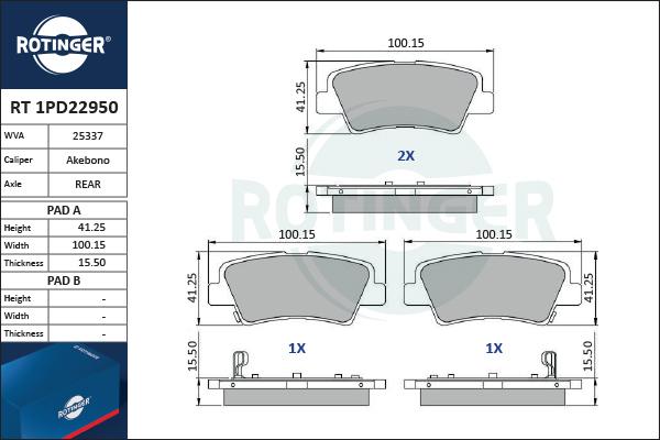 Rotinger RT 1PD22950 - Bremžu uzliku kompl., Disku bremzes ps1.lv