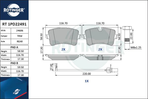 Rotinger RT 1PD22491 - Bremžu uzliku kompl., Disku bremzes ps1.lv