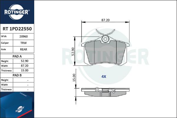 Rotinger RT 1PD22550 - Bremžu uzliku kompl., Disku bremzes ps1.lv