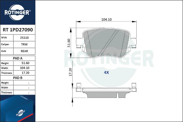 Rotinger RT 1PD27090 - Bremžu uzliku kompl., Disku bremzes ps1.lv