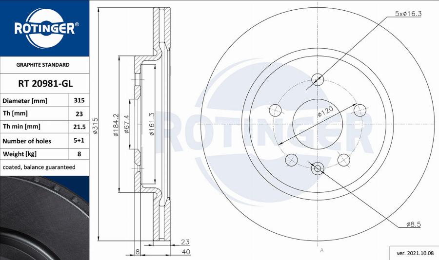 Rotinger RT 20981-GL - Bremžu diski ps1.lv