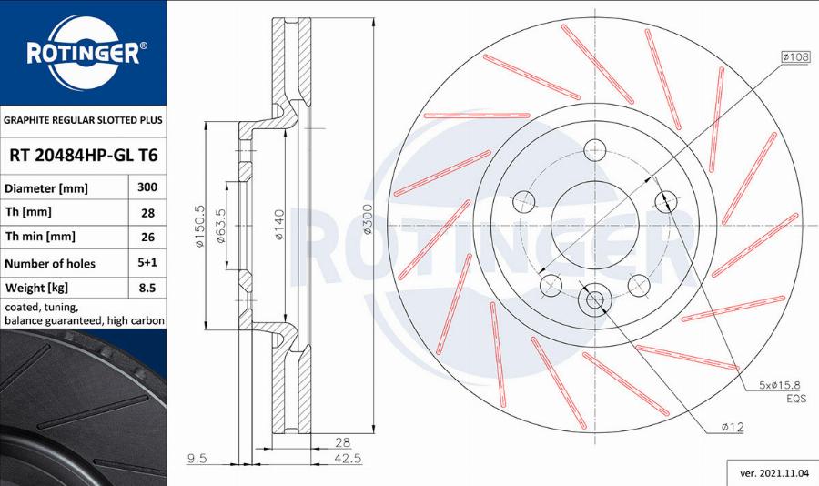 Rotinger RT 20484HP-GL T6 - Bremžu diski ps1.lv