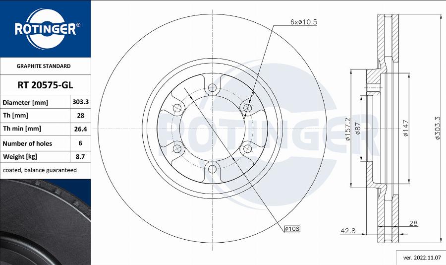 Rotinger RT 20575-GL - Bremžu diski ps1.lv