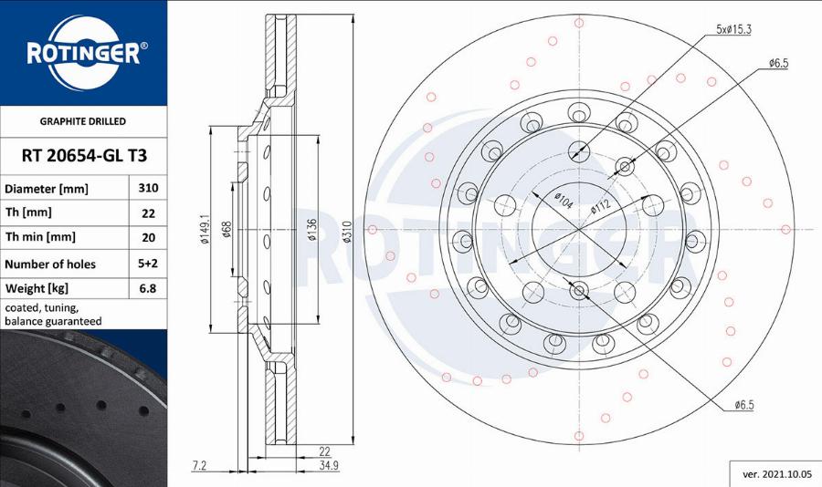 Rotinger RT 20654-GL T3 - Bremžu diski ps1.lv