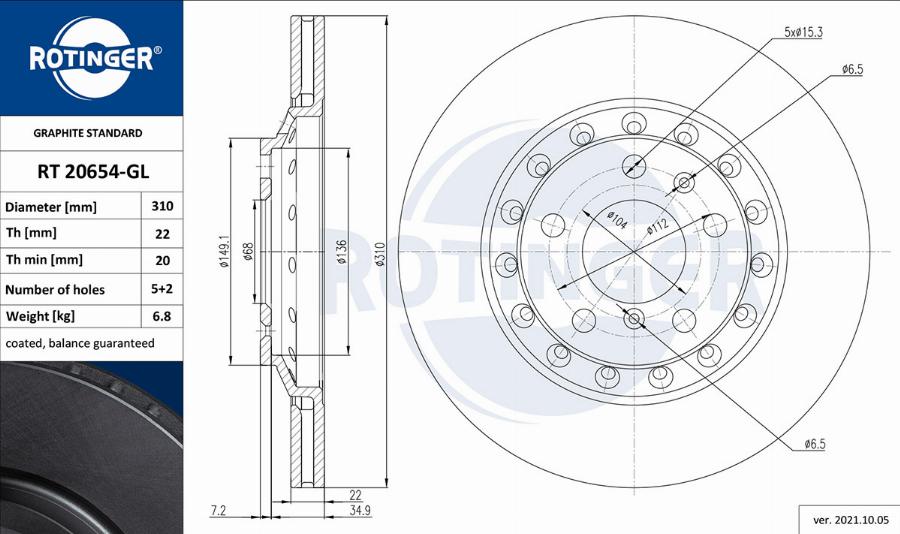 Rotinger RT 20654-GL - Bremžu diski ps1.lv