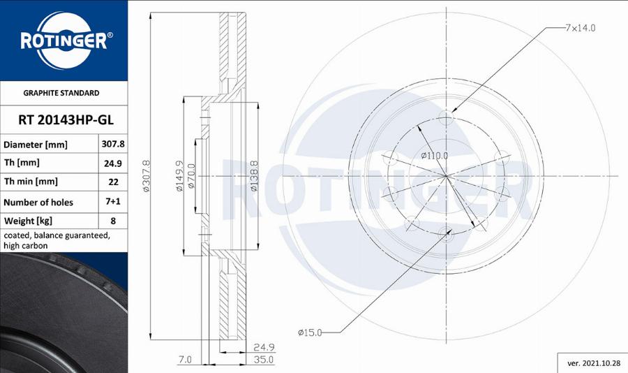 Rotinger RT 20143HP-GL - Bremžu diski ps1.lv