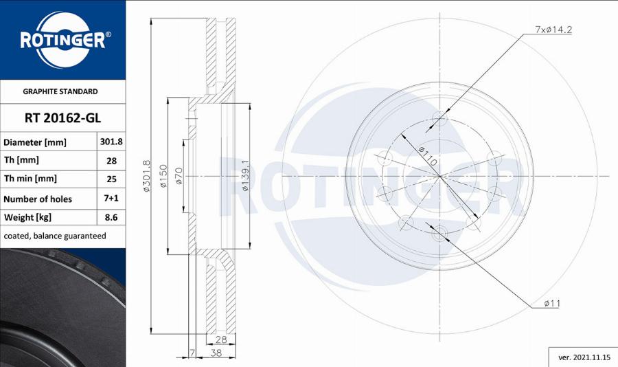 Rotinger RT 20162-GL - Bremžu diski ps1.lv