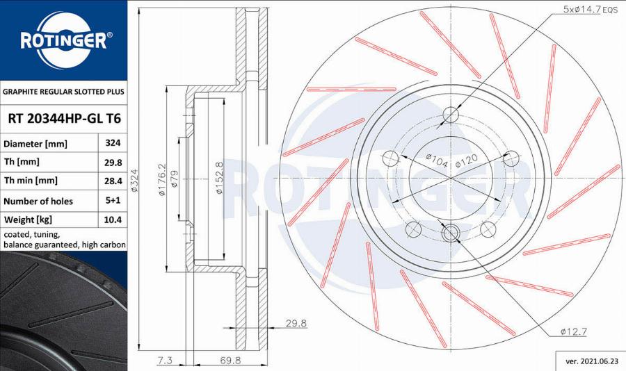 Rotinger RT 20344HP-GL T6 - Bremžu diski ps1.lv