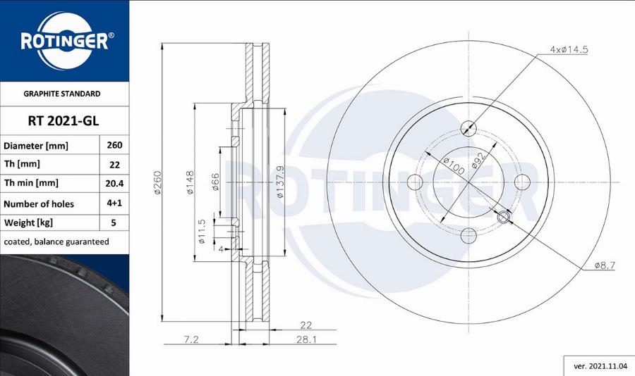 Rotinger RT 2021-GL - Bremžu diski ps1.lv