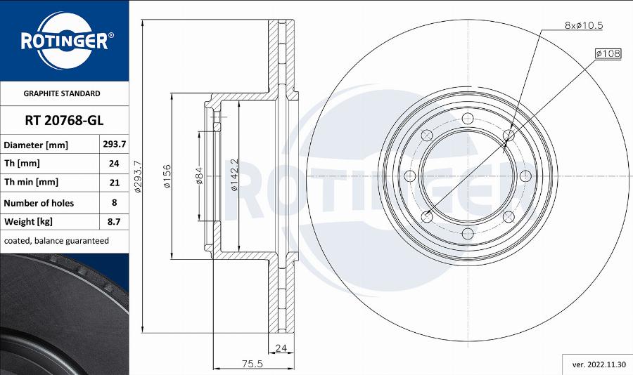 Rotinger RT 20768-GL - Bremžu diski ps1.lv