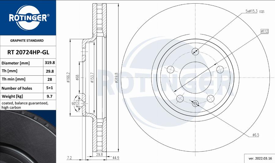 Rotinger RT 20724HP-GL - Bremžu diski ps1.lv