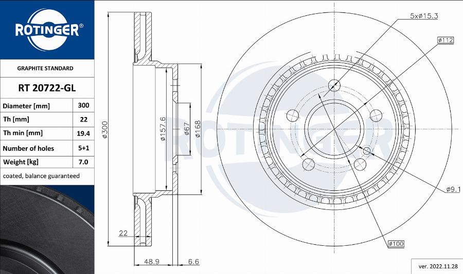 Rotinger RT 20722-GL - Bremžu diski ps1.lv