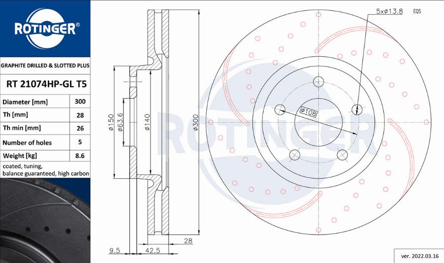 Rotinger RT 21074HP-GL T5 - Bremžu diski ps1.lv