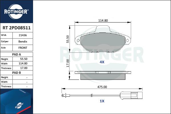 Rotinger RT 2PD08511 - Bremžu uzliku kompl., Disku bremzes ps1.lv