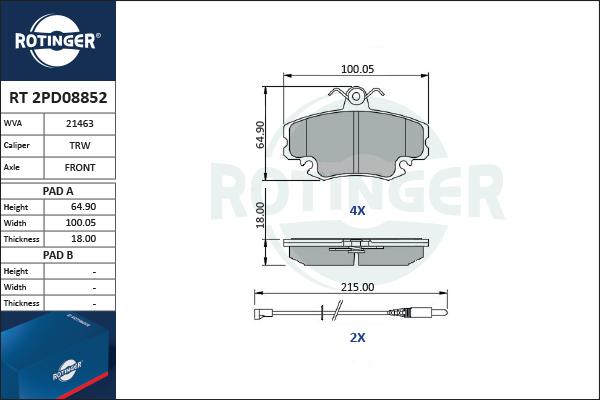 Rotinger RT 2PD08852 - Bremžu uzliku kompl., Disku bremzes ps1.lv